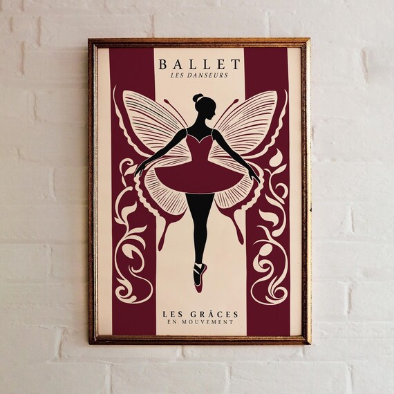 Ballet Les Danseurs Burgundy Butterfly Tutu Ballerina Poster
