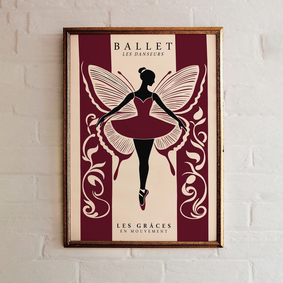 Ballet Les Danseurs Burgundy Butterfly Tutu Ballerina Poster