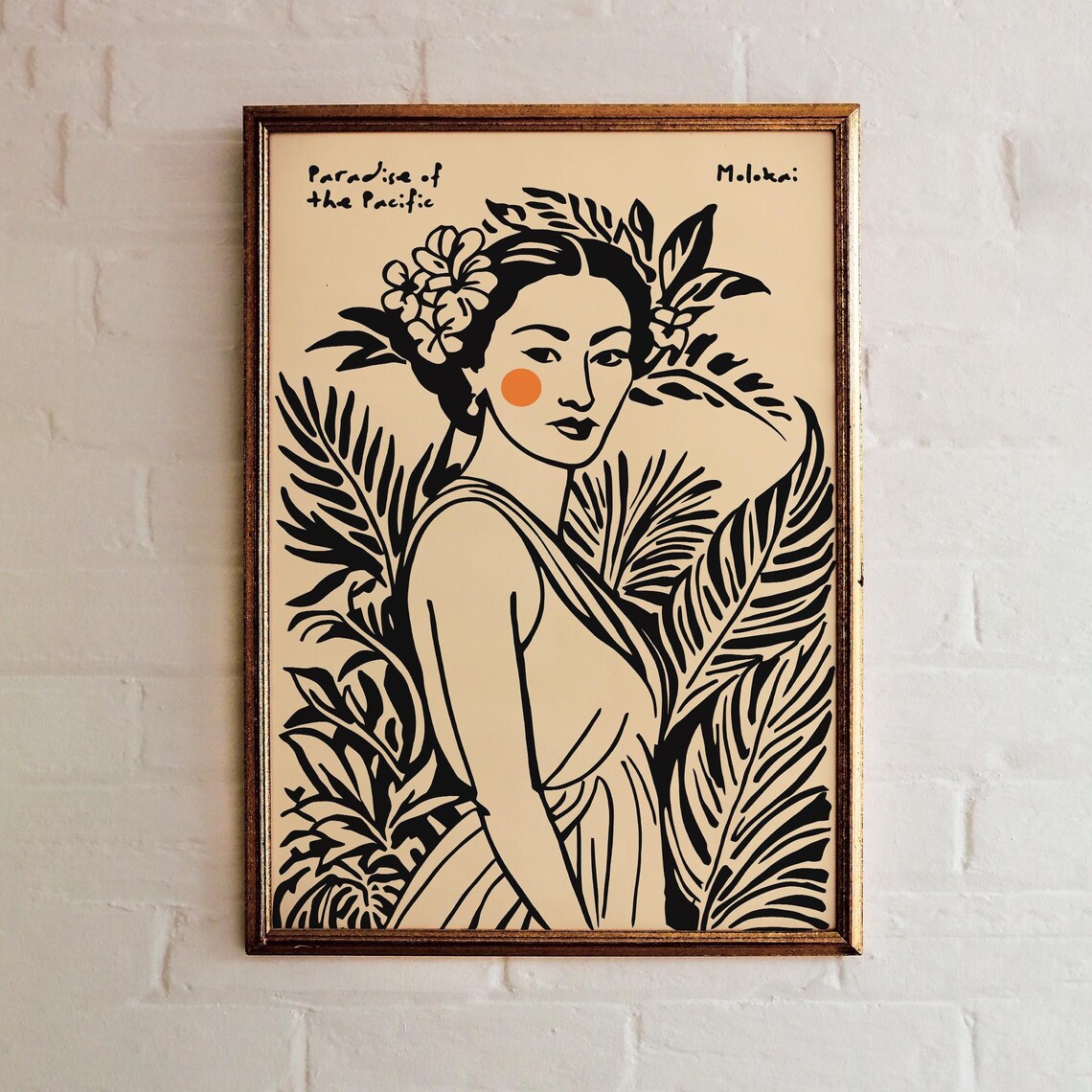 Hawaii Molokai Vintage Travel Poster Tropical Woman Portrait Wall Art Paradise Of The Pacific Retro Print Hawaiian Home Decor Boho Print