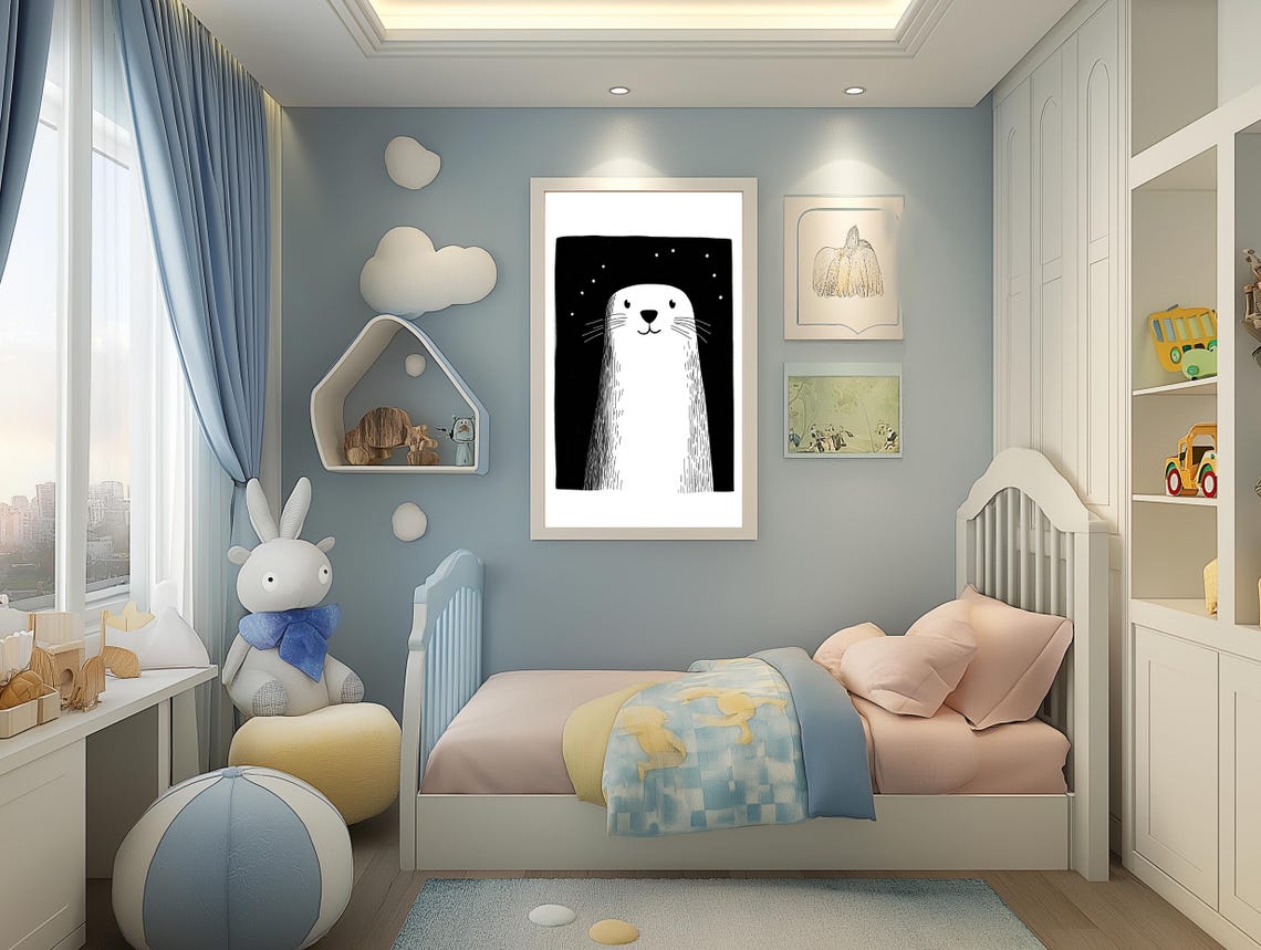 Minimalist Smiling Seal Pup Black and White Line Drawing Poster - Image 2