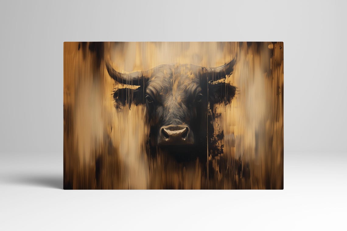 Abstract Bull Head Oil Painting Style in Gold and Black Poster - Image 3