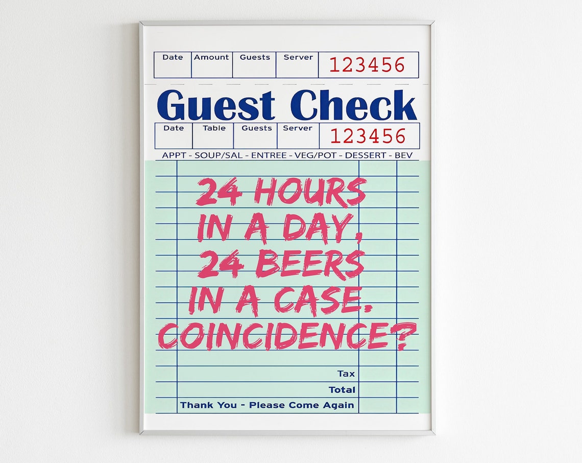 Guest Check Wall Art Bar Cart Art Decor Beers Funny Saying Trendy Poster Dorm Room Decor Funky Kitchen Sign