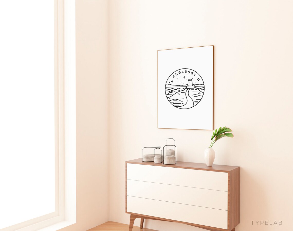 Anglesey North Wales Monoline Emblem Art Print
