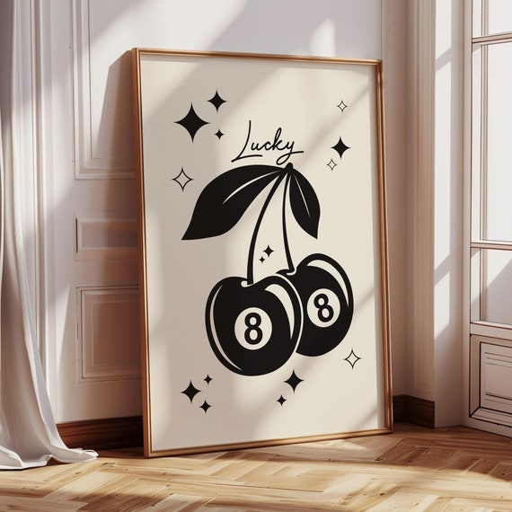 Lucky 8 Ball Cherry Poster Modern Trendy Wall Art Retro Trendy Aesthetic Print Trendy Wall Art Funny Art Black Wall Art