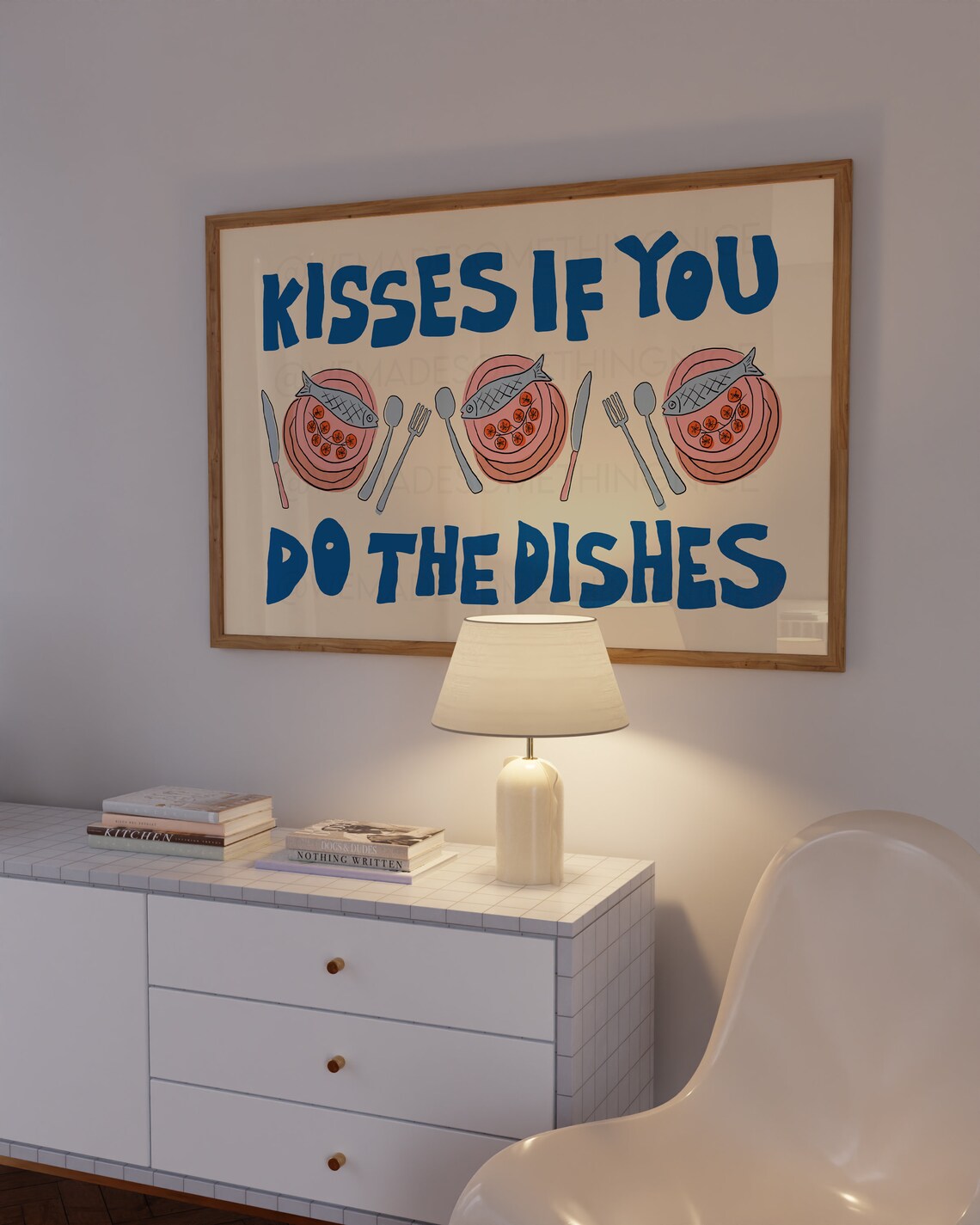 Kisses If You Do The Dishes Kitchen Art Print - Image 2