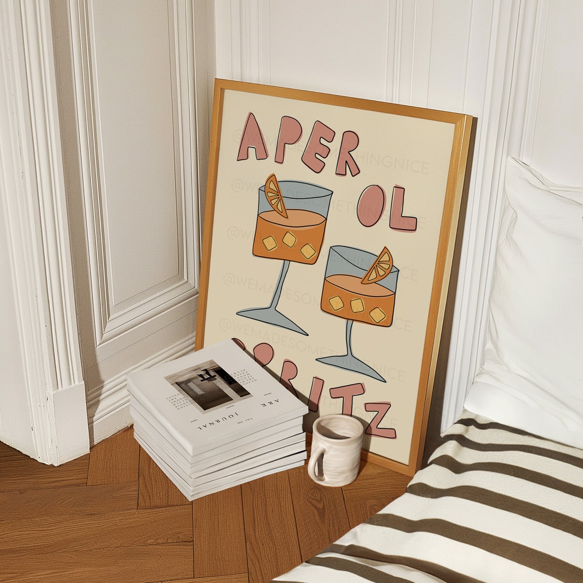 Aperol Spritz Two Glasses Retro Cocktail Illustration Poster - Image 2