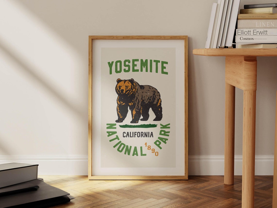 Retro California Travel Print Yosemite California Art Wall Decor Yosemite Bear Poster California Wall Art Gift For Traveler Outdoorsy Us