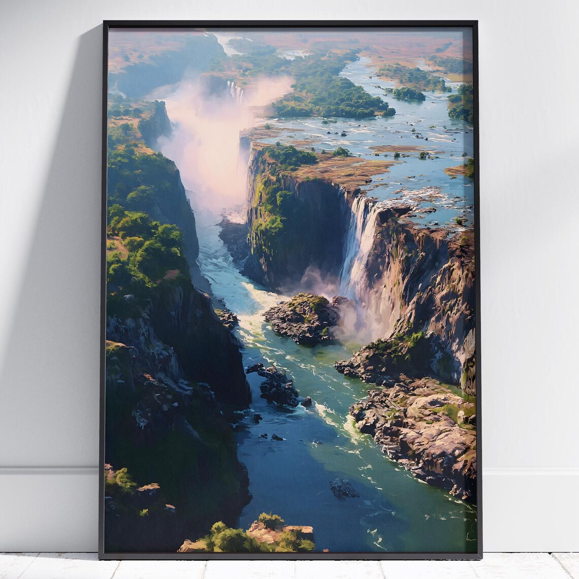 Victoria Falls Zambia Zimbabwe Aerial Waterfall Gorge Landscape Poster