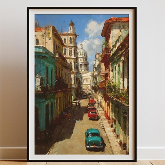 Havana Vintage Travel Poster, Cuban Cityscape