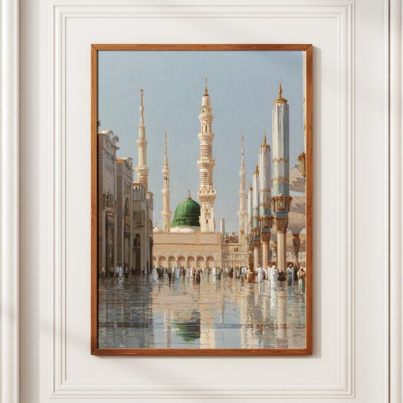 Medina Prophet Mosque Green Dome Sacred Pilgrimage Art Poster