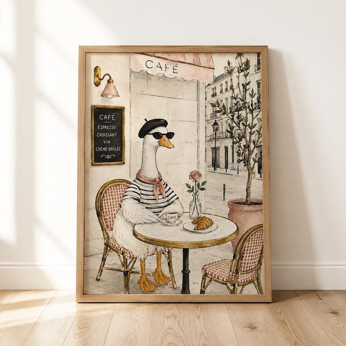 Chic Goose Paris Cafe Beret Croissant Whimsical French Poster