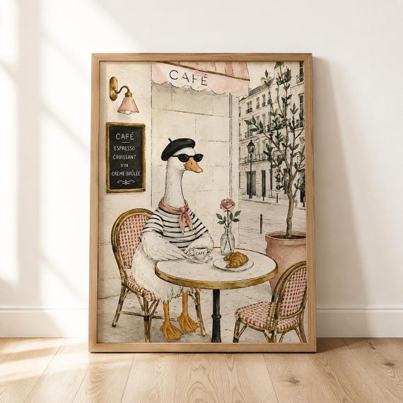 Goose Wall Art Print Paris Cafe French Bistro Decor Whimsical Duck Poster