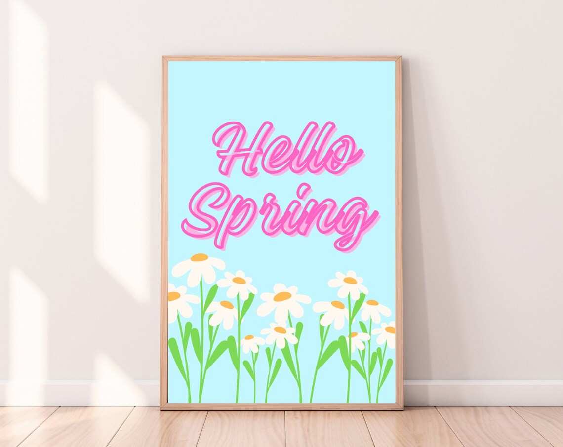Hello Spring Easter Egg Hunt, Daisy Flower Art Print