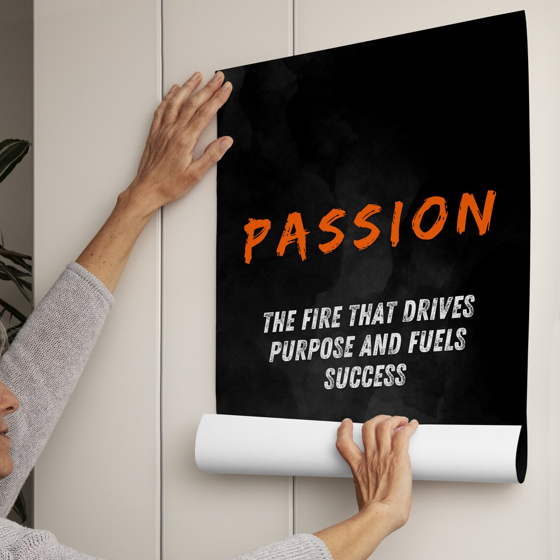 Passion Orange Brush Black Home Office Motivational Quote Poster - Image 3