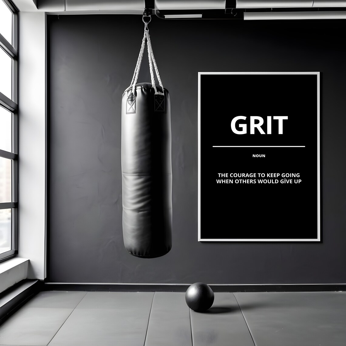 Grit Definition White on Black Motivational Courage Quote Poster - Image 2