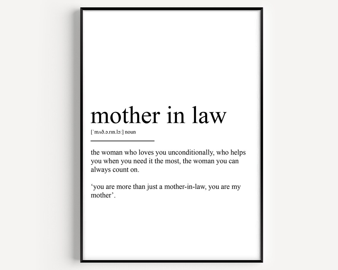 Mother in Law Definition Heartfelt Minimalist Gift Word Poster