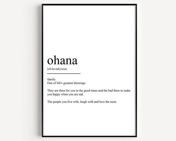 Ohana Definition Minimalist Black And White Typography Family Wall Art