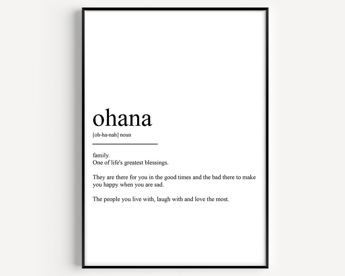 Ohana Definition Minimalist Black And White Typography Family Wall Art