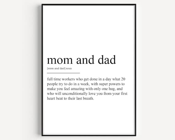 Mom And Dad Definition, Typography Art Print