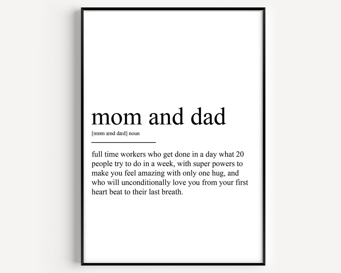 Mom And Dad Definition, Typography Art Print