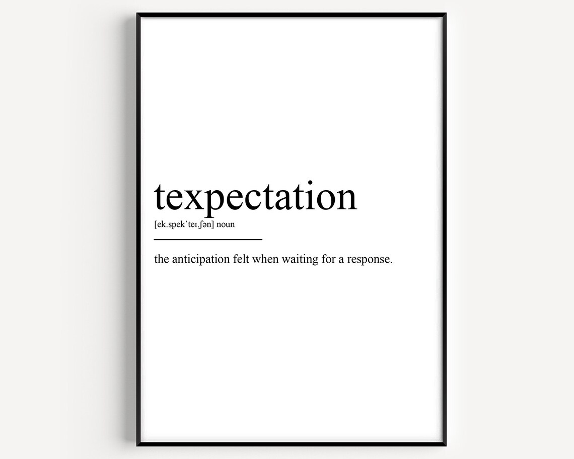 Texpectation Funny Dictionary Definition Minimalist Typography Black White Wall Art