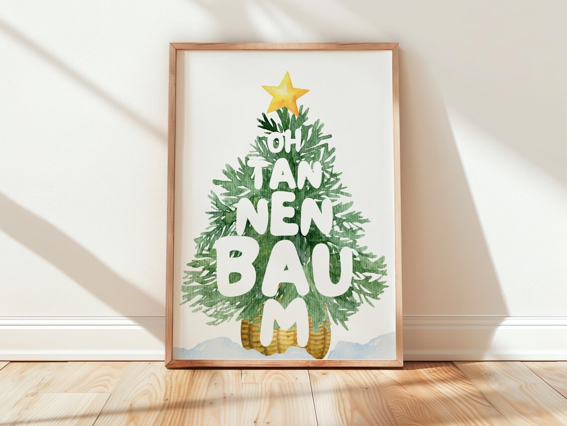 Oh Tannenbaum Christmas Tree Watercolor Holiday Nursery Kids Poster