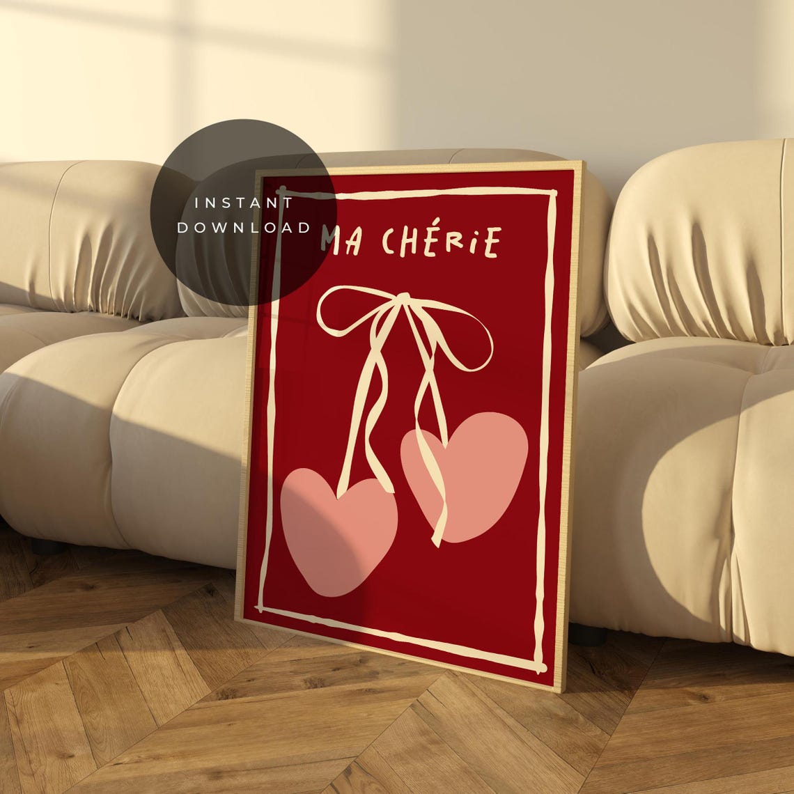 Ma Cherie French Love Hearts Bow Retro Romantic Bedroom Wall Art