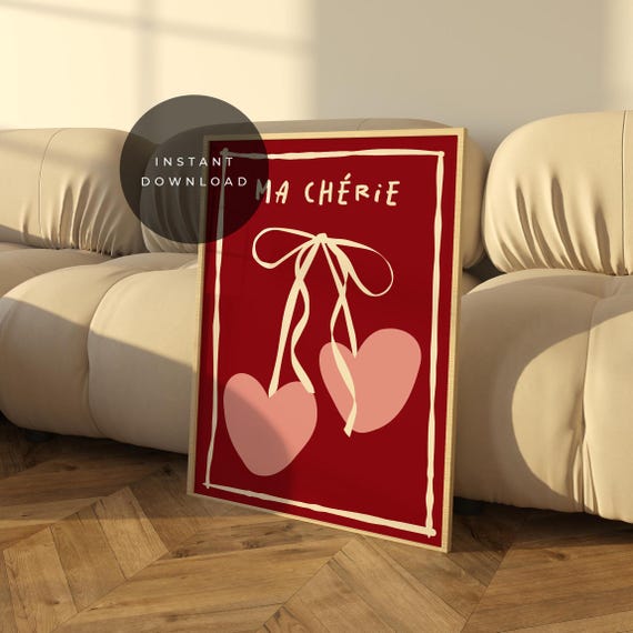 Cherry Poster Ma Cherie Print Retro Wall Art 70s Funky Decor Trendy