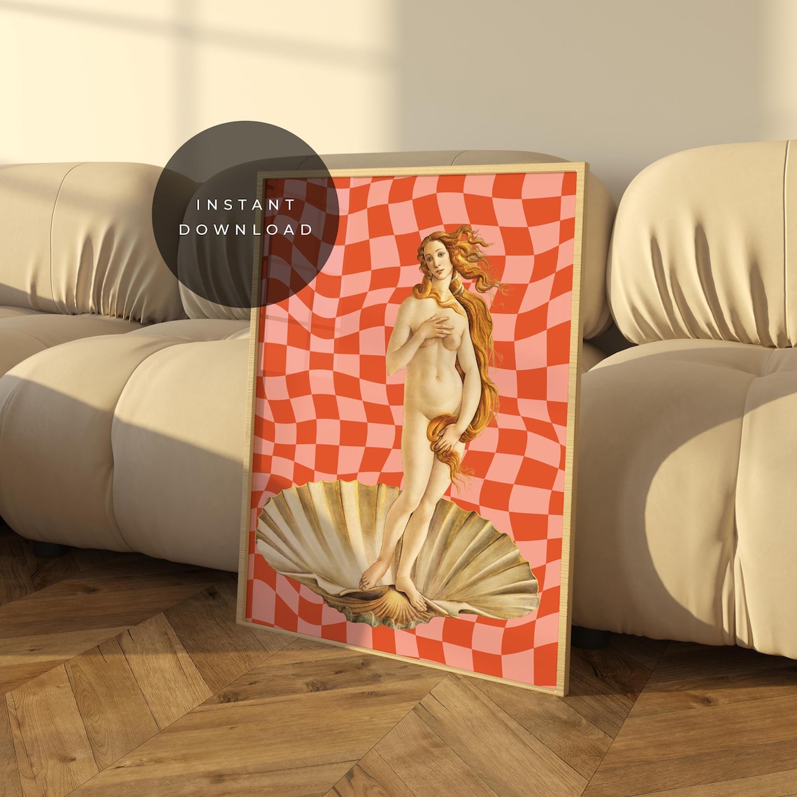 Birth Of Venus Checkered Danish Pastel Art Print