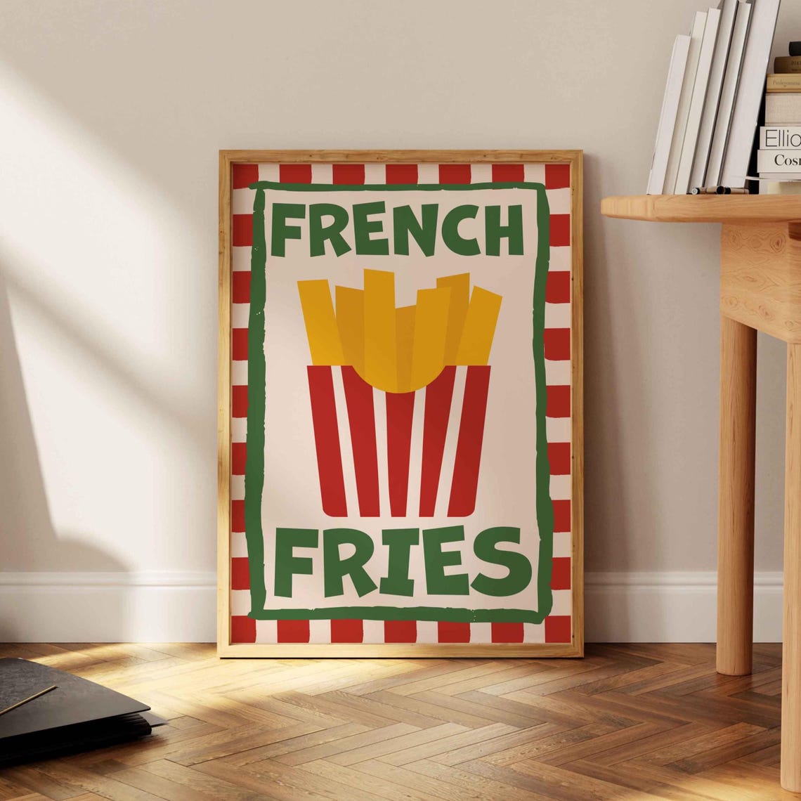 Vintage French Fries Retro Red Checkered Diner Kitchen Poster