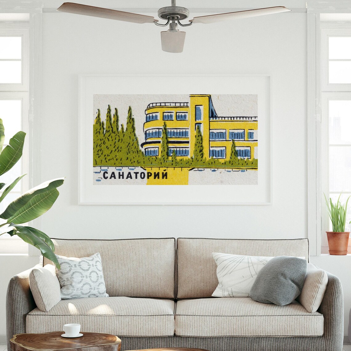 Sanatorium Russian Yellow Building Cypress Vintage Label Art Print - Image 3