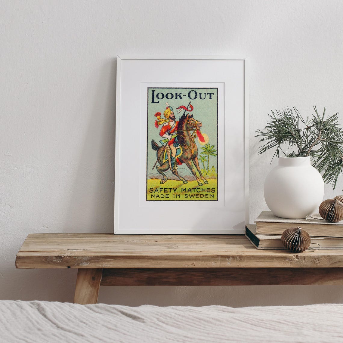 Look Out Turbaned Horseman Spear Swedish Match Label Vintage Poster - Image 3