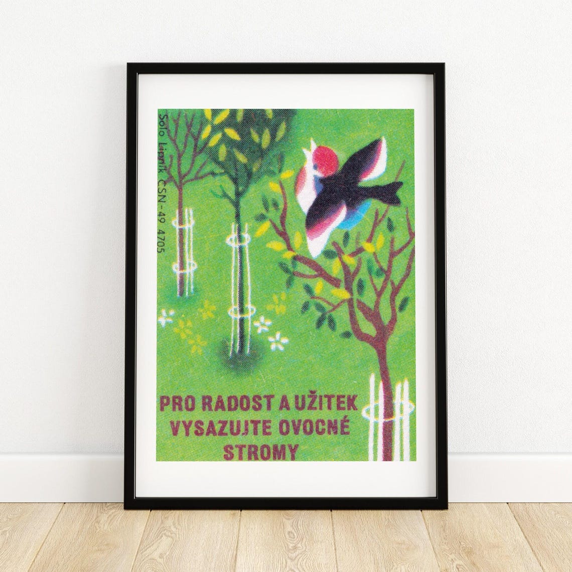 Plant Fruit Trees Bird Orchard Vintage Matchbox Label Poster