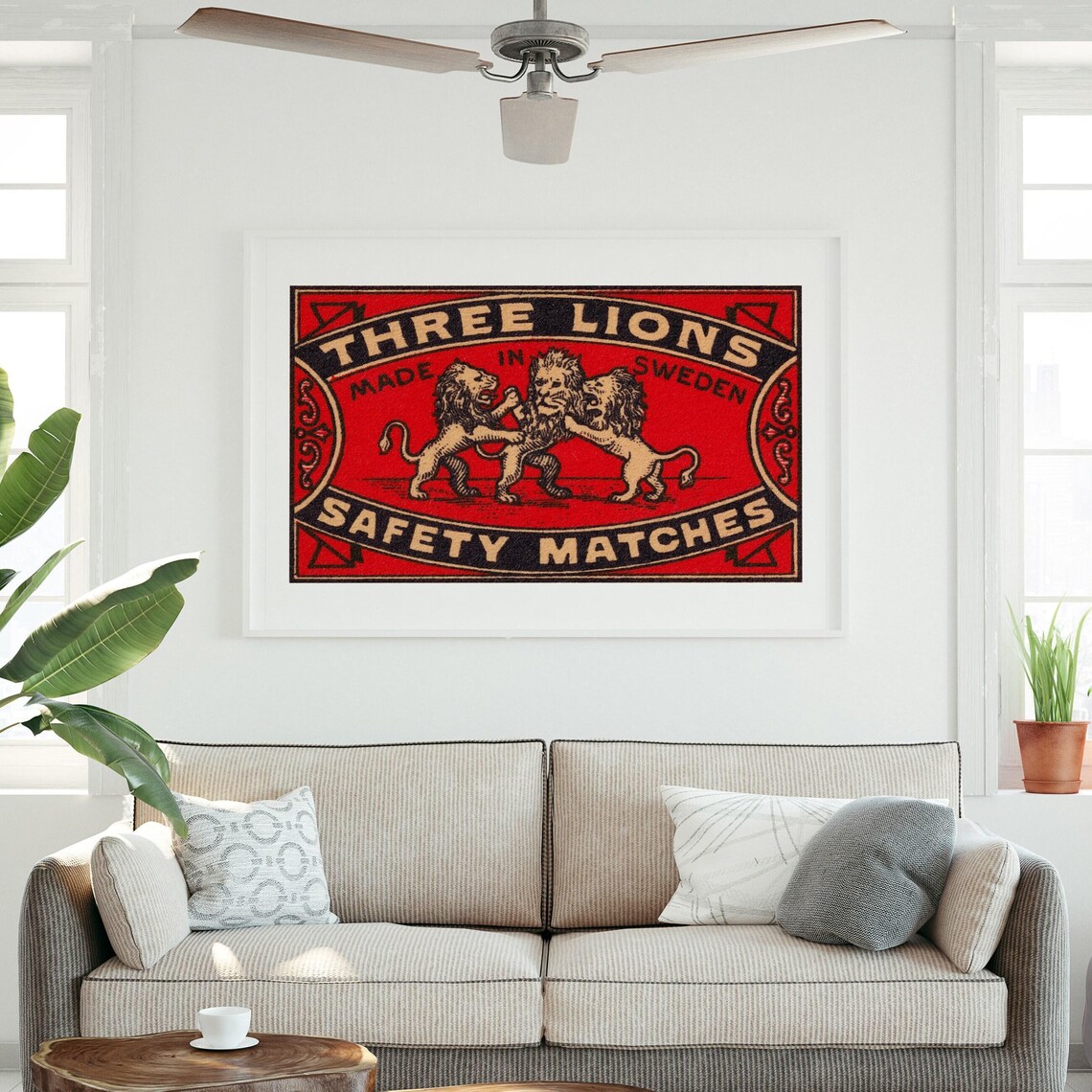 Three Lions Matchbox Print, Vintage Sweden Poster - Image 3