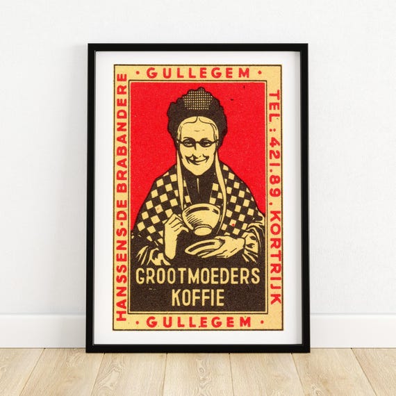 Grandmothers Coffee Art Print Vintage Belgian Advertising Poster Mid Century Wall Decor Unique European Collectible A4