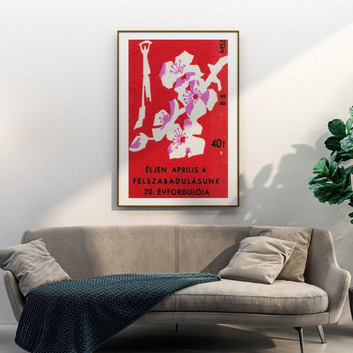 Hungarian April 4 Liberation Anniversary Blossom Matchbox Label Poster - Image 3