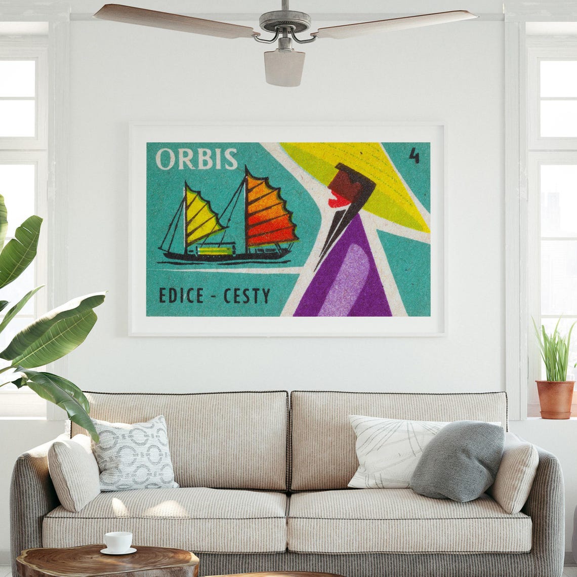 Orbis Journeys Chinese Junk Sailboat Asia Matchbox Label Poster - Image 3