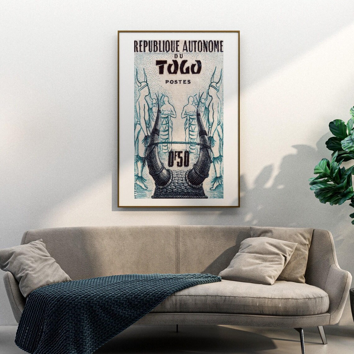 Togo Horned Dancers Tribal Vintage Postage Stamp African Art Poster - Image 3