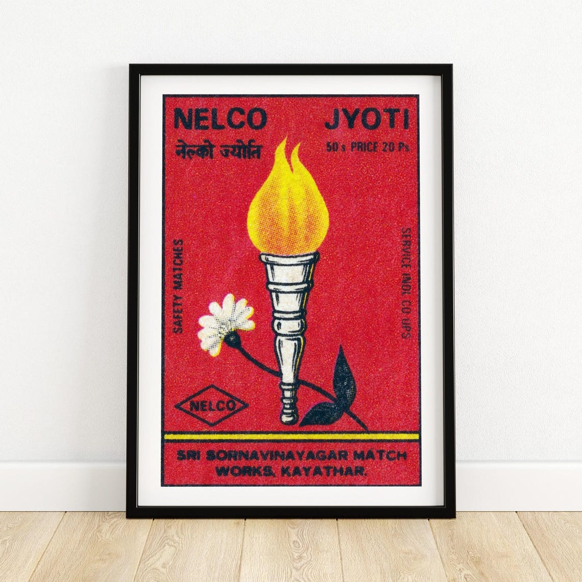 Flaming Torch Jyoti Vintage Indian Matchbox Label Fire Poster
