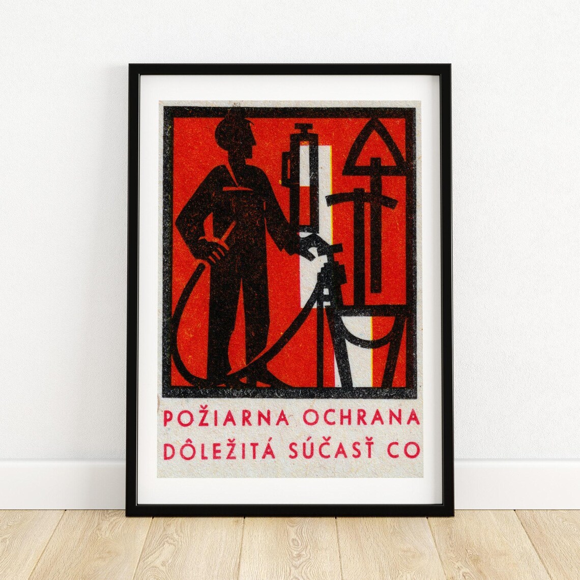 Poziarna Ochrana Slovak Firefighter Hose Red Vintage Safety Poster