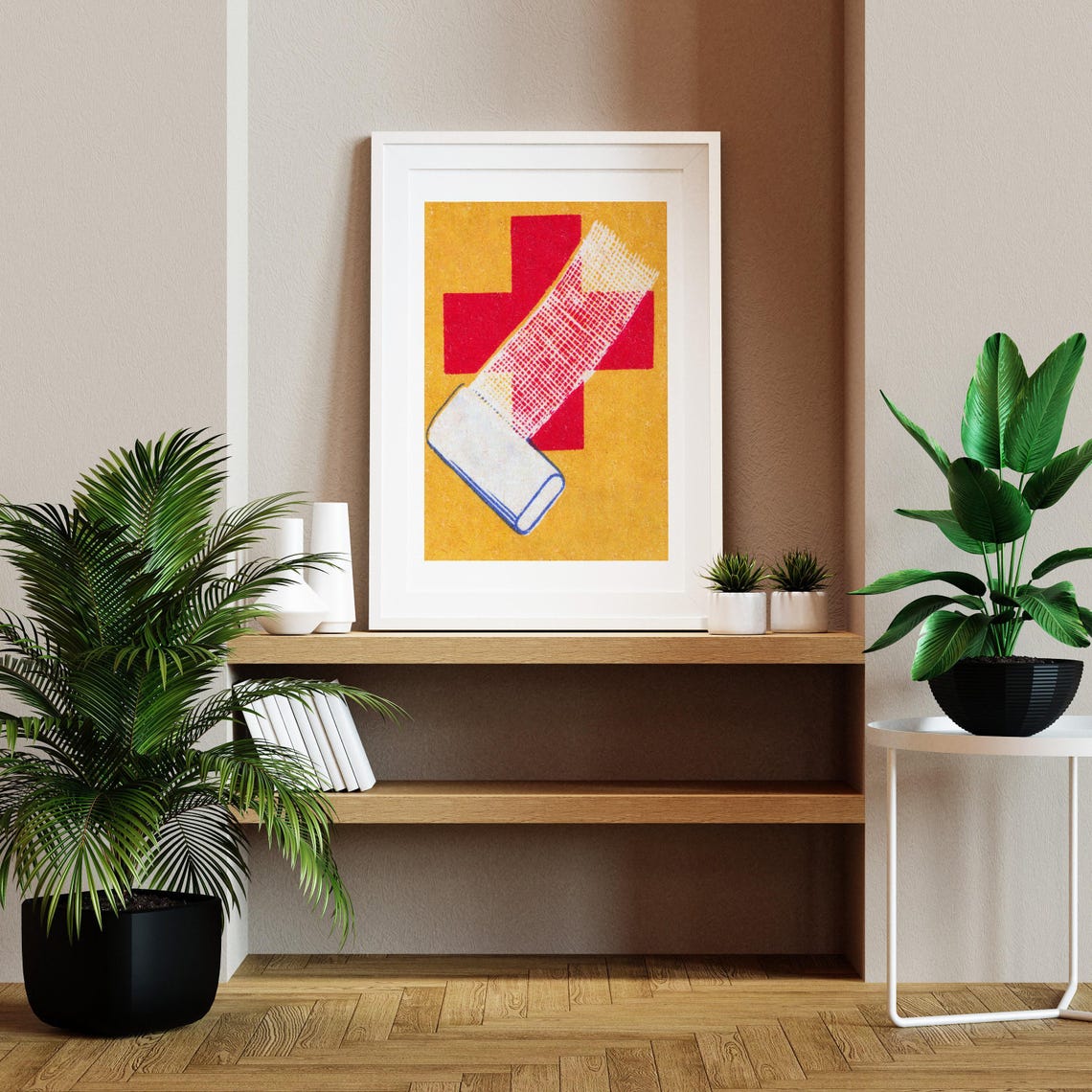 First Aid Bandage Red Cross Yellow Vintage Matchbox Art Poster - Image 2