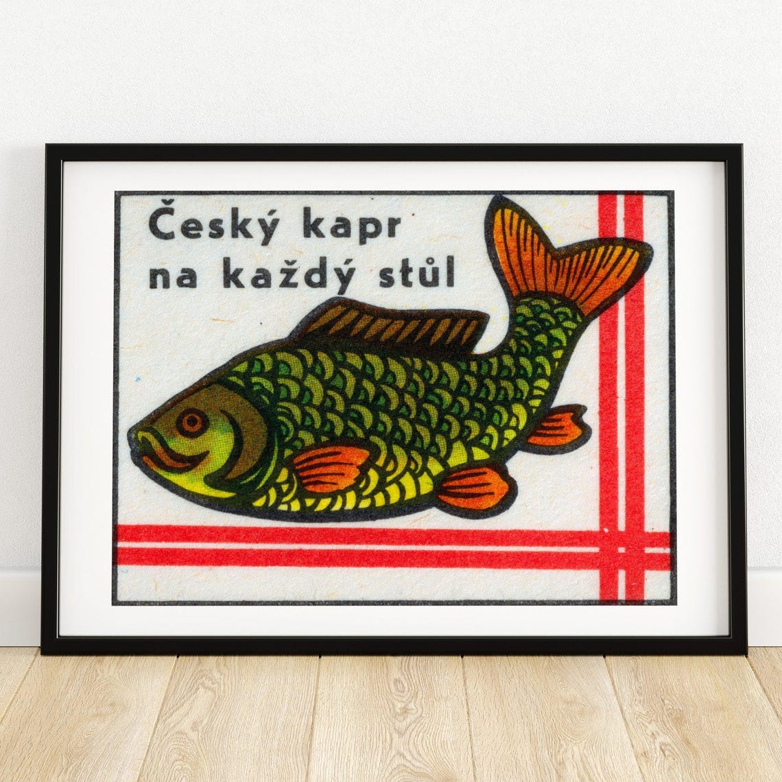 Czech Carp For Every Table Vintage Fish Matchbox Label Art Poster