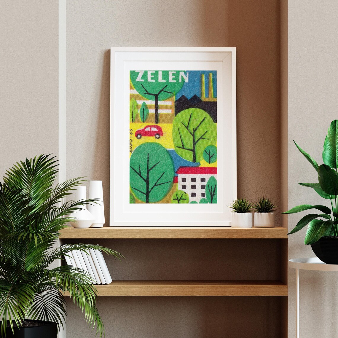Zelen Czech Vintage Trees Car Houses Retro Folk Landscape Art Poster - Image 2