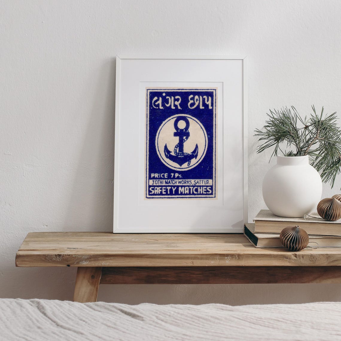 Jothi Match Works Anchor Label Indian Blue Vintage Safety Match Poster - Image 3