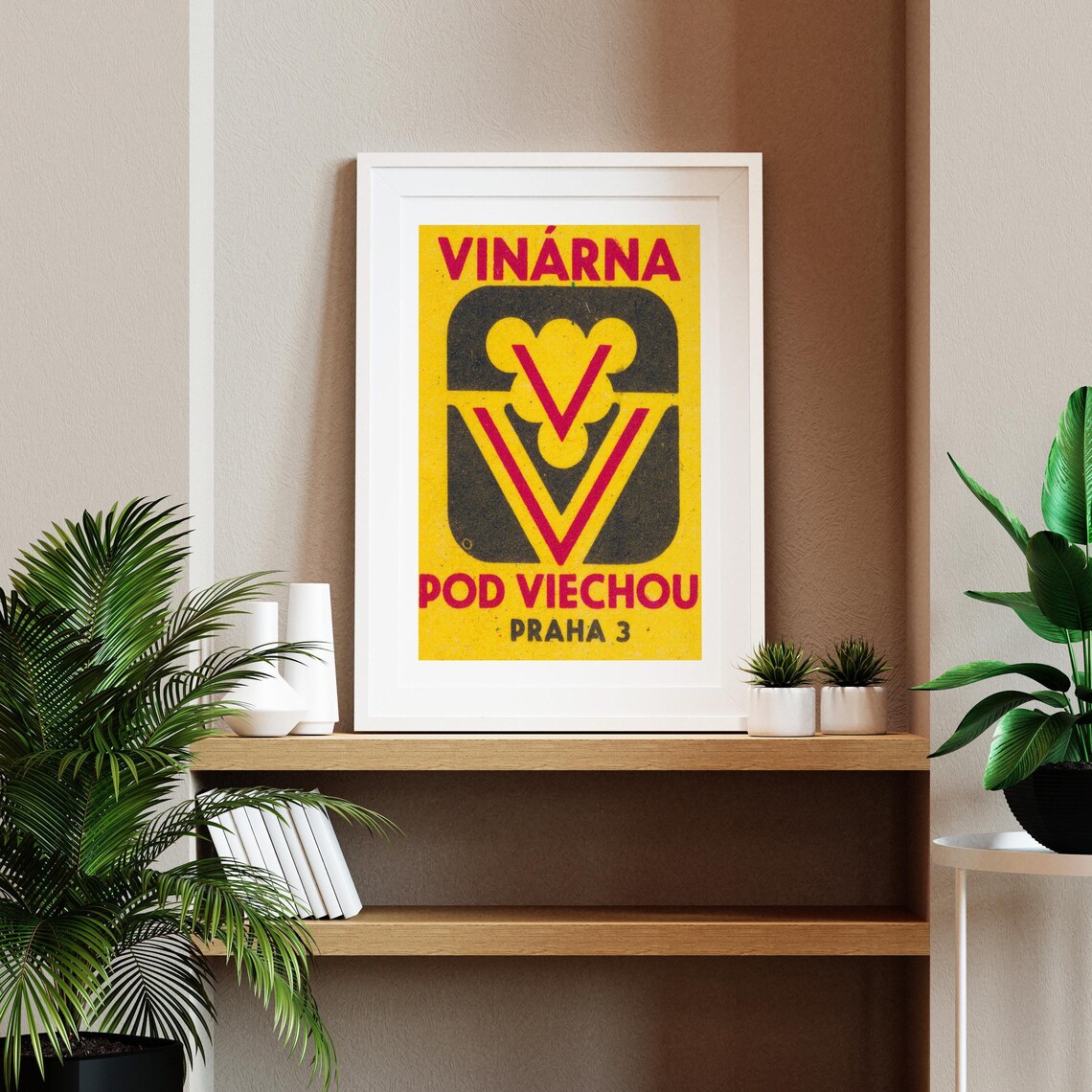 Prague Vinarna Pod Viechou Wine Bar Yellow V Matchbox Label Art Poster - Image 2