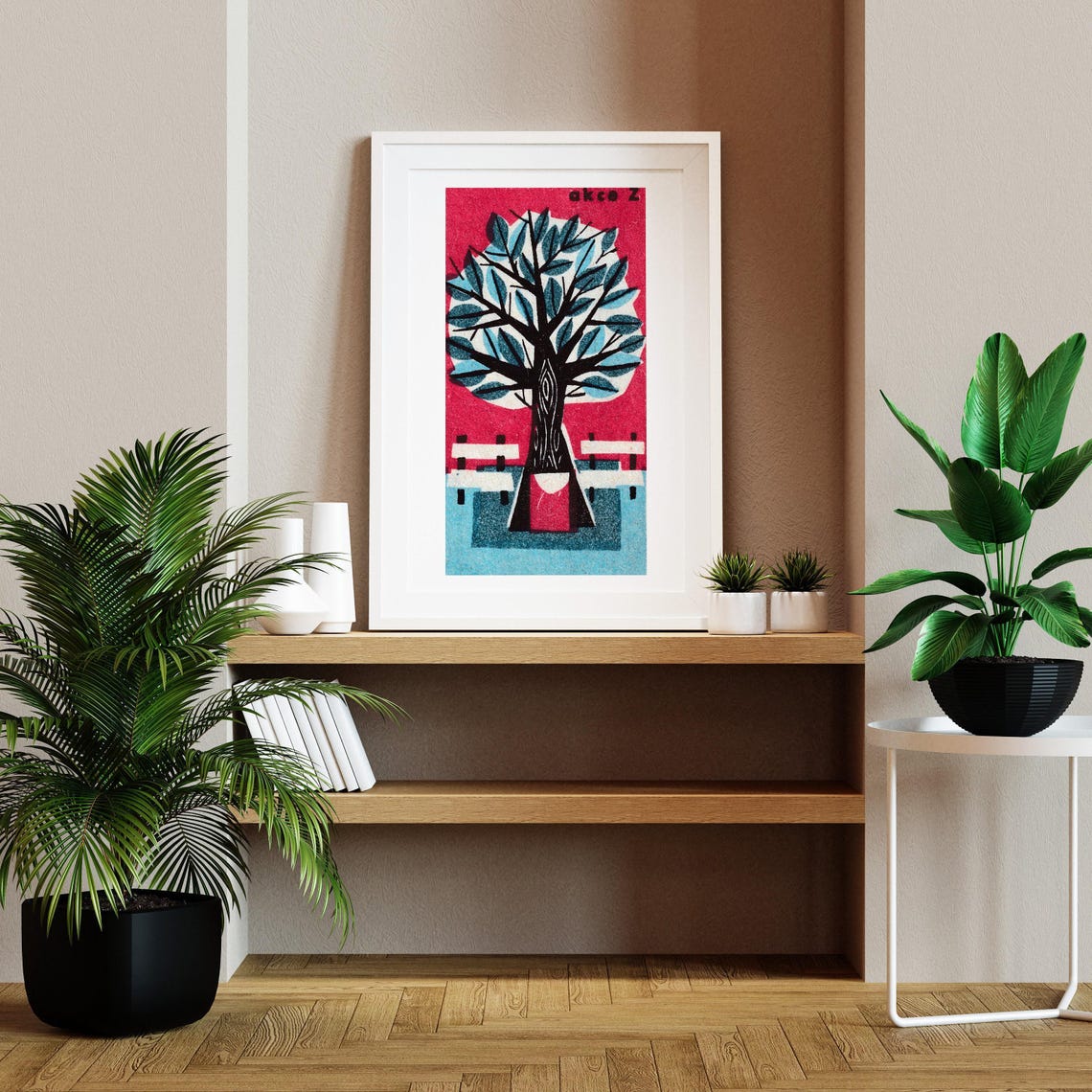 Tree With Park Benches Vintage Czech Matchbox Label Art Poster - Image 2