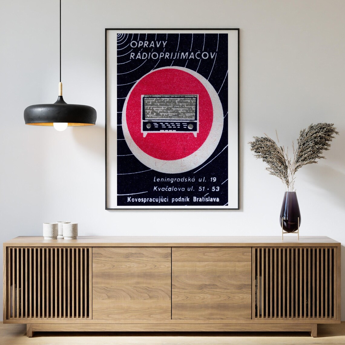 Black Radio Waves Vintage Czech Poster Print - Image 4
