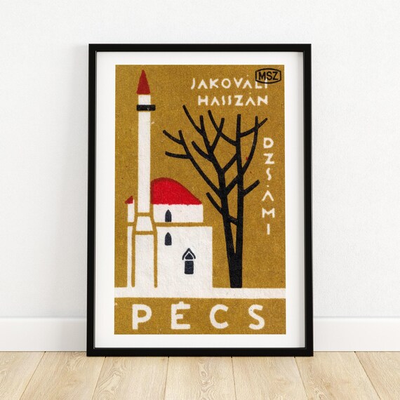 Jakovali Hassan Mosque Pecs Hungary Vintage Matchbox Architecture Poster