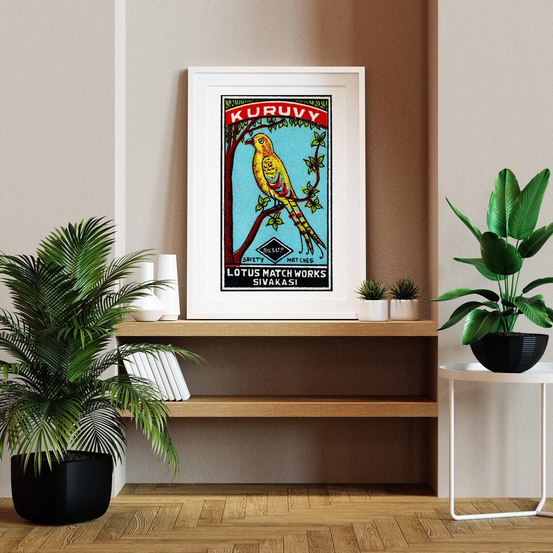 Kuruvy Yellow Bird Lotus Match Works Sivakasi Vintage Label Art Poster - Image 2