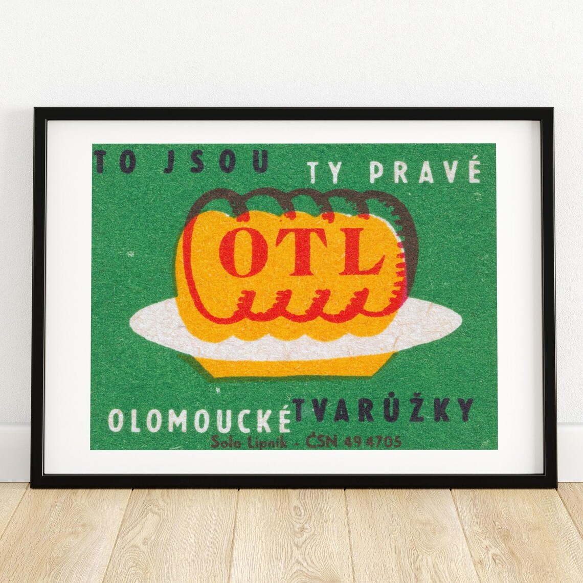 Olomouc Tvaruzky Cheese Wedge Green Vintage Czech Food Poster